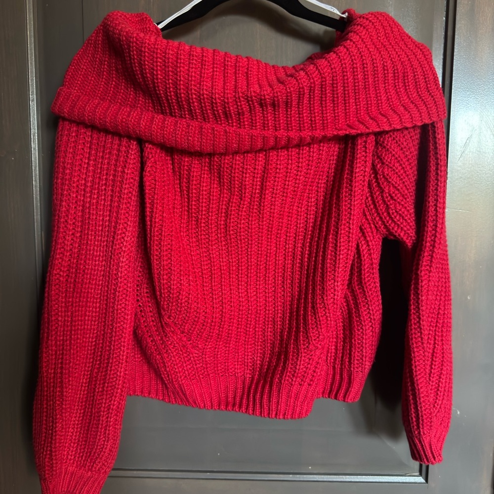 Lulu's Vibrant Red Off-Shoulder Sweater